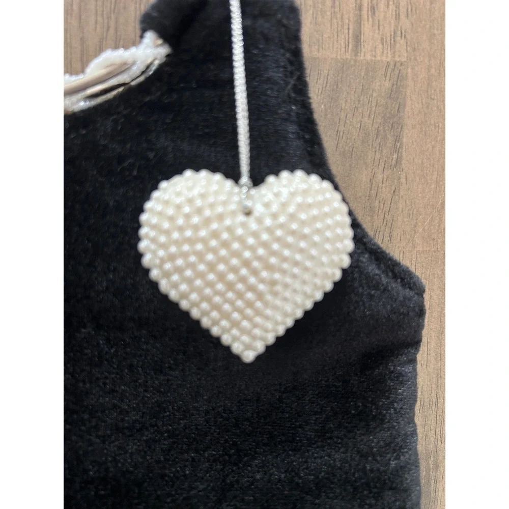 Victoria's Secret Black Velvet Evening Bag Beaded Ring Handle Pearl Heart Charm